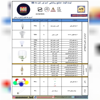 لیست قیمت لامپ های LED آسونور (آبان