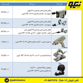 لیست قیمت ابزار برقی کرون️چکش تخر