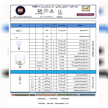 لیست قیمت فروردین ۱۴۰۰ محصولات روشن