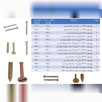  لیست قیمت پیچ چوب و پیچ نصب های ا
