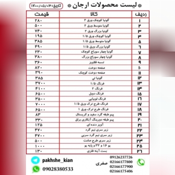 ليست قيمت گونيا