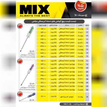 پیچگوشتی های میکس موجودمیباشد ۰۲۱۶۶
