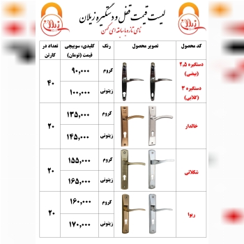 لیست قیمت دستگیره زیلان