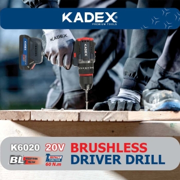 دریل شارژی چکشی براشلس 20 ولت دوسرعته به همراه کیف و 2عدد باتری کادکس KADEX  - مدل K6020