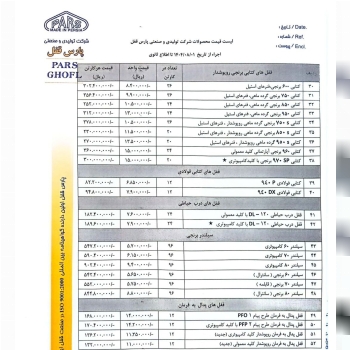 لیست محصولات گروه صنعتی پارس قفل