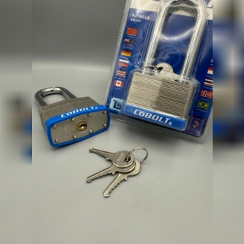  قفل آویز تمام فولادی پایه بلند کوبالت ⭐️ میله و بدنه تمام فولادی ضدبرش دارای تسمه فولادی نشکن مغزی 