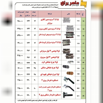 لیست قیمت تولیدی ماهر یراق عرضه شد و آماده توزیع میباشد