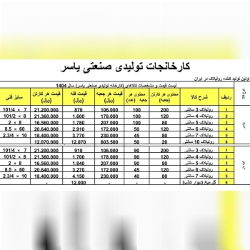 لیست قیمت رولپلاک یاسر