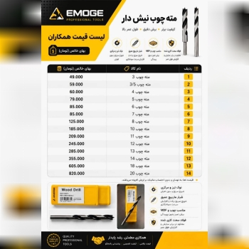 لیست قیمت مته چوب