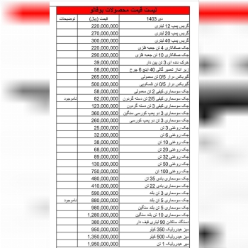  لیست محصولات گاراژی مکانیکی بوفالو