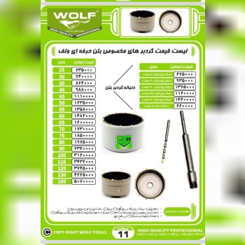  لیست گردبر های مخصوص بتن ولف WOLF 