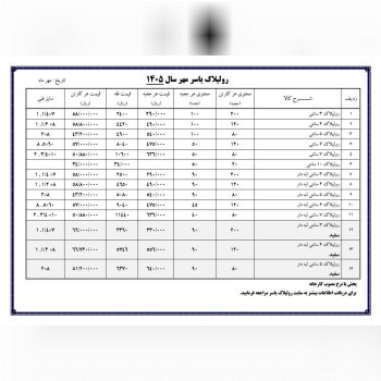 لیست قیمت جدید رولپلاک یاسر خدمت شما عزیزان